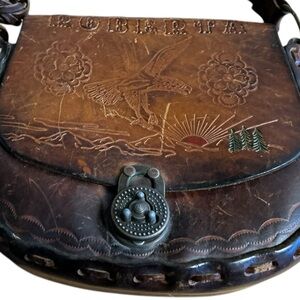 Roberta Vintage Brown Tooled Leather Saddle‎ Bag Purse Floral Design